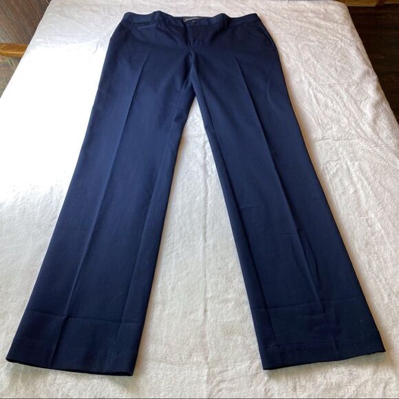 Eddie Bauer Navy Truly Straight Fit Pants Size 14 Long New Without Tags - Picture 1 of 12
